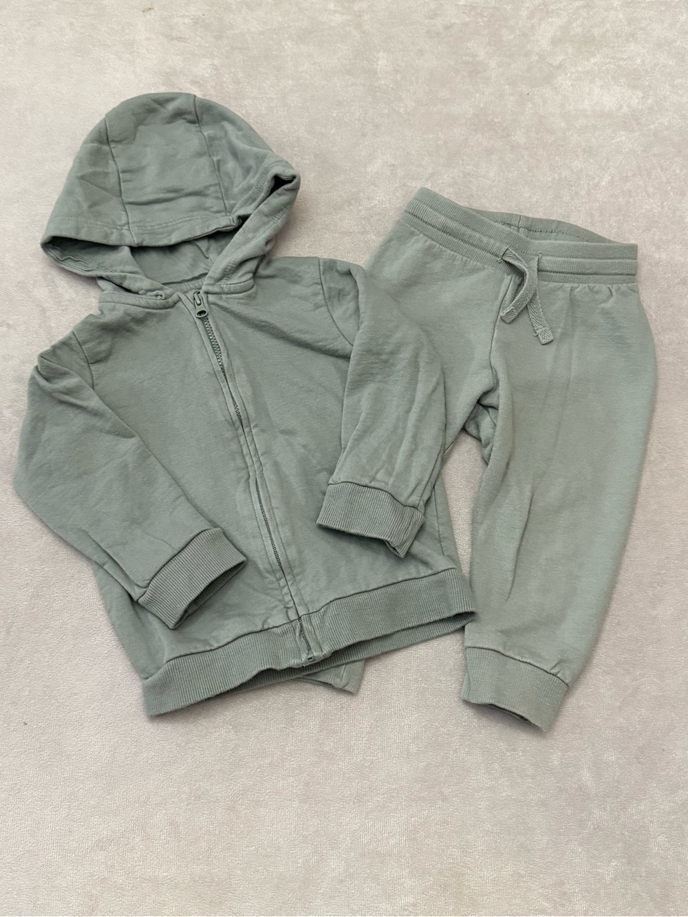 H&M Baby 2 Piece Tracksuit Set 12M Sage Green Organic Cotton Zip Hoodie Pants